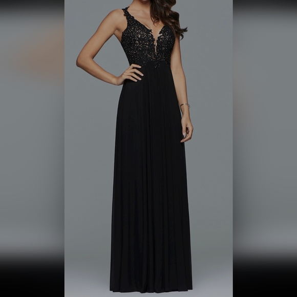 Faviana Black Sequin Strapless Gown